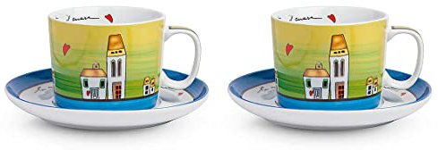 Egan Service Tasses Petit- déjeuner avec soucoupes Le Casette Bleu