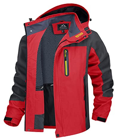 TACVASEN Herren Outdoorjacke Wasserabweisend Wanderjacke Leicht Übergangsjacke Funktionsjacke Trekkingjacke mit Abnehmbarer Kapuze