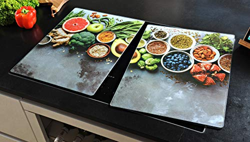 Kesper, 36643, Multi-Glasschneideplatte/Herdabdeckplatte, 2.-TLG, Healthy Kitchen, ESG-Glas, nahezu unzerbrechlich, passend für Kochfelder mit 80 cm Breite, 50 x 38,5 x 0,5cm, Fußhöhe 3mm