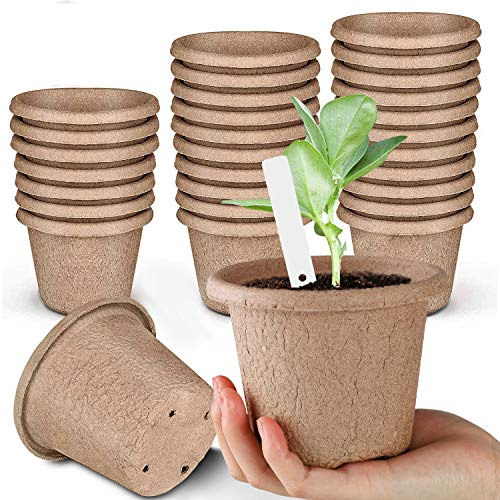 ANSUG 30 pcs 11 cm Vasi per Piantine di semi Biodegradabili Pentole di torba Ecologiche Semina Germinazione Della Piantina Giardino (20 Pennarelli in Plastica 2 Attrezzi per Piantare)