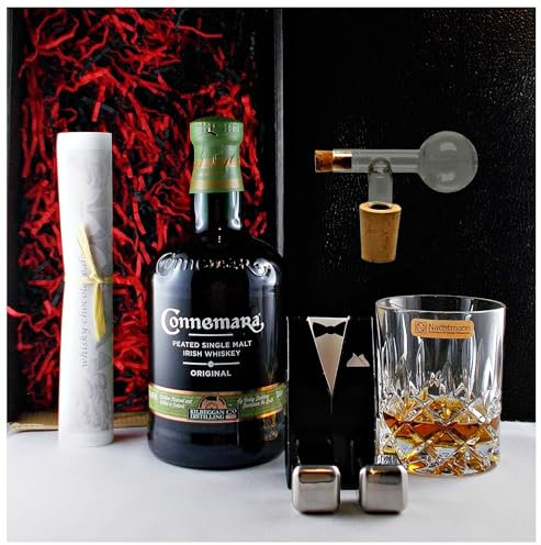 Geschenk Connemara Peated Original irischer Single Malt Whiskey + Portionierer + Glas + 2 Whisky Kühlsteine