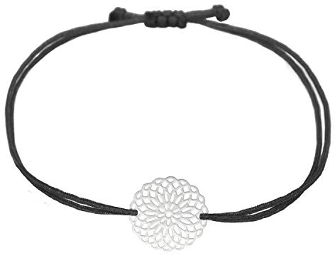 Selfmade Jewelry Armband Damen Silber Mandala Handgemachtes Makramee Armkettchen mit Lebensblume Inkl. Geschenk-Verpackung