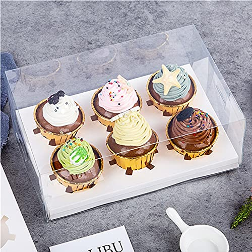 10 transparente Kuchenschachteln, 6 Löcher, Cupcake- und Dessertboxen, hohe transparente Cupcake-Box, Einsatz in Weiß oder Schwarz, passend für Muffin- und Cupcake-Förmchen (23,9 x 17 x 9,9 cm) (weiß)