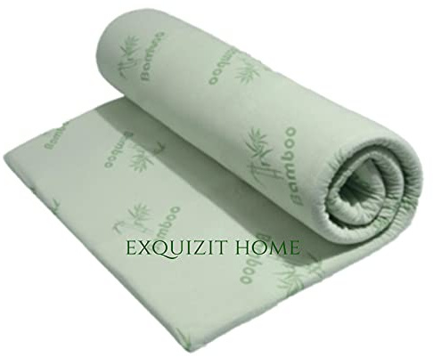 EXQUIZIT HOME® Bamboo Memory Foam Mattress Topper – 4cm Orthopaedic Bed Topper with Cooling Bamboo Zip Cover | Hypoallergenic Antibacterial Pressure Relief Mattress Enhancer (135×190cm Approx)
