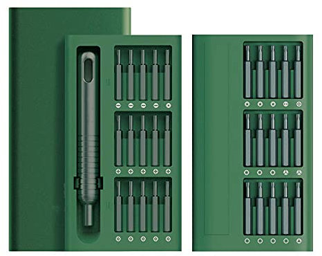 HIOD Mini Kit de Destornillador Verde 31 en 1, Destornillador Magnético de Precisión, Brocas Hexagonales Torx, Destornillador de Reparación de Teléfono, Herramientas Manuales