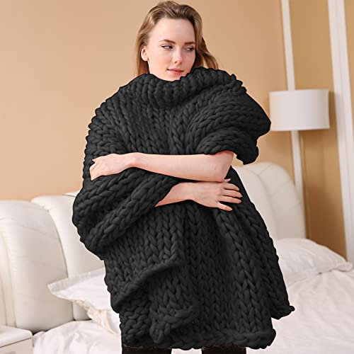 VanderHOME Decke Gestrickte Super Weiche Kuscheldecke Handgefertigt Grobe Strickdecke Grobstrick Decke Gestrickte Decke Wolldecke Couchdecke Flauschige weihnachtsdeko (Grau,50×50cm)