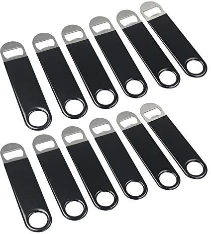 Morcte 12 Pieces Stainless Steel Bar Blade, Flat Bottle Opener, Black | 7.01 Length, Durable, Beer Bottle Openers for Bar, Restaurant, Kitchen