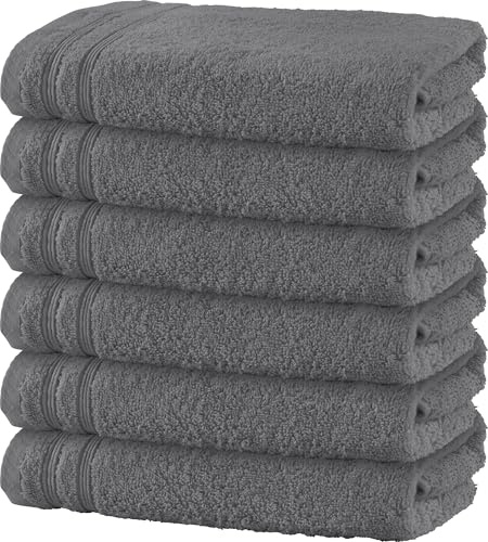 Erwin Müller Handtuch 6er-Pack Heidelberg 100% Baumwolle - saugstark, gut trocknend, kompakt, leichte Qualität anthrazit Größe 50x80 cm - ideal für Sport, Strand, Reisen
