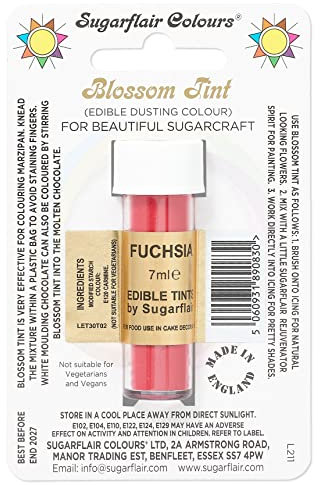 Sugarflair Blossom Tint Fuchsia Food Colouring and Dusting Powder, Matt Finish, Brush On or Mix with Rejuvenator Spirit to Create a One of A Kind Cake - 7ml