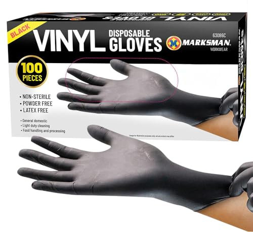 Pack of 100 Medium Black Powder Free Vinyl Disposable Gloves - Suitable for Work, Garage, Medical, Hygiene & Cleaning, Clear | Medical, Food, Multi Use, Non Sterile - Personal Protection Safety…