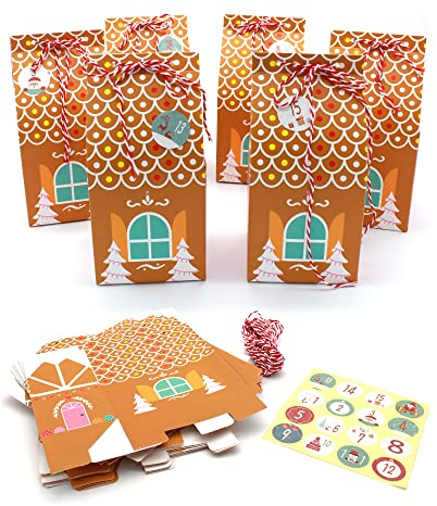 Calendario dell'Avvento modello 5 - Confezione di 24 case in cartone per aspettare il Natale - Da fare con tutta la famiglia
