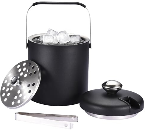 flybold Small Ice Bucket for Parties - Ice Bucket with Lid for Cocktail Bar - Double Walled Ice Container - Portable Chiller Bin Basket - Insulated Wine Buckets for Indoor or Outdoor - Ice Cube Holder