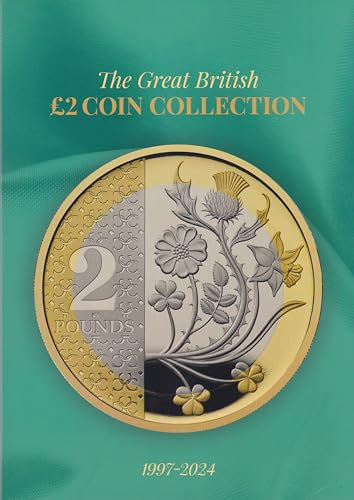 Cambridgeshire Coins New 2025 UK £2 Coin Hunt Album Folder Collectors 70 Coin Slot RAF King Charles III 1997 - Up To Date (Green)