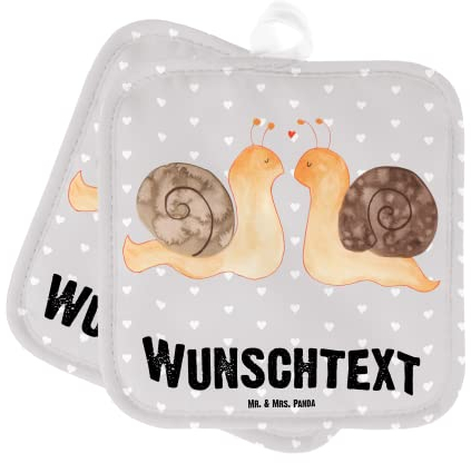 Mr. & Mrs. Panda Topflappen Personalisiert Schnecken Liebe - Personalisierte Geschenke, Paar, Zukunft, Ehe, selbst gestalten, Zufrieden, mit Namen, Topfhandschuhe, Bedrucken, Pärchen, Hocheitstag