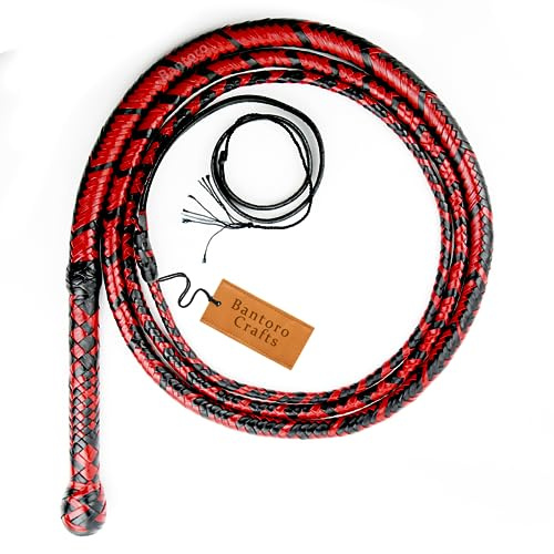 Nero e Rosso Pelle di canguro whip Equestre Frusta di toro Pelle Robusto la frusta Belly & Leather Bolster 16 Trecce Fili Pelle intrecciata Bullwhip Fruste e frustini (6 piedi (1,8 metri))