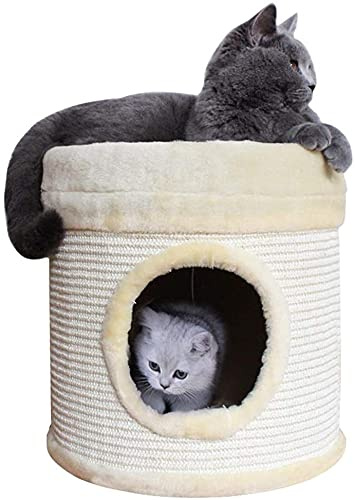 VIGAT Plush Kittens Round House Cat Condo for Pets 13.8 Inch Single Hole Barrel Cat Bed Scratcher