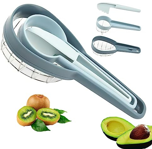 Avocado Slicer Kiwi Cutter Slicer,3 in 1 Stainless Steel Avocado Kiwi Cuber and Peeler Tool,Fruit Peeler for Avocado and Kiwi,Fruit Salad Kitchen Gadgets(Blue)