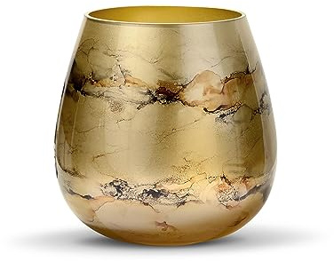 Terroso – Vase – Mundgeblasenes goldenes Glas – Luxuriöses Erscheinungsbild, Stilvoll & Elegant - 21 cm hoch - Marmoroptik – Blumenvase
