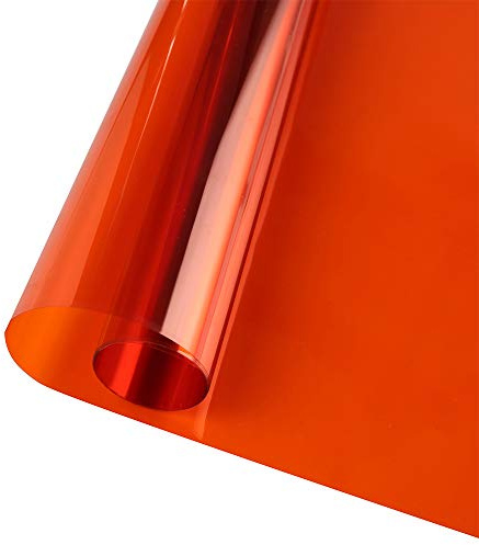 Transparent Decorative Window Film, Red Transparent Film Orange Window Tint Film Colored Window Film Adhesive Vinyl Sun Blocking Heat Control Film for Christmas School Home Decoration(Customized size)