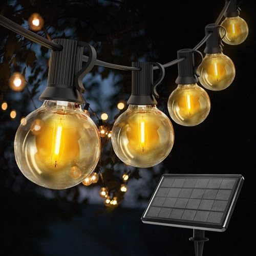 Guirlande Lumineuse Solaire Extérieure 10M, Guirlande Guinguette avec Télécommande 15+1 Ampoules LED, 8 Modes d’Éclairage, 4 Luminosité Réglable, Guirlande IP44 Étanche pour Jardin Balcon Terrasse