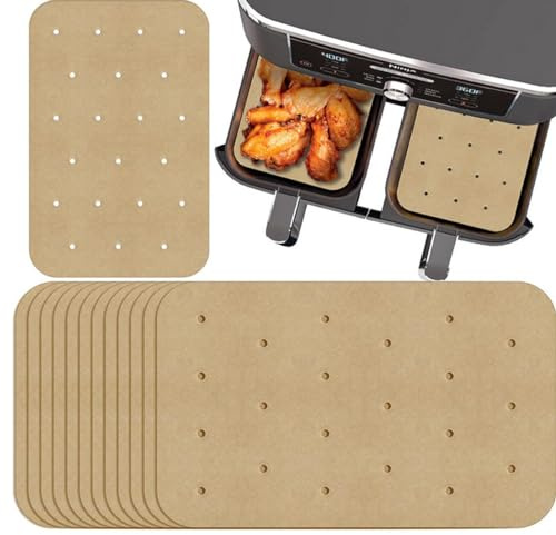 ZOKJSW 100 Stück Backpapier für Heißluftfritteuse Rechteckig,20.5x14cm Airfryer Backpapier für Ninja Food Dual Air Fryer,Kompatibel mit Ninja AF300EU AF400EU,Dual Zone Air Fryer Zubehör