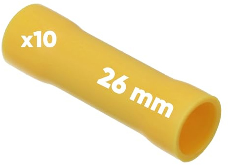 Kalitec 10x SVG26 Stoßverbinder isoliert Gelb 4-6mm² - Kupferhülse | Pressverbinder AWG 12-10 - 26mm Länge - PVC Isolierung für Kfz, Haustechnik & Elektro - Sicherer Kabelverbinder Satz
