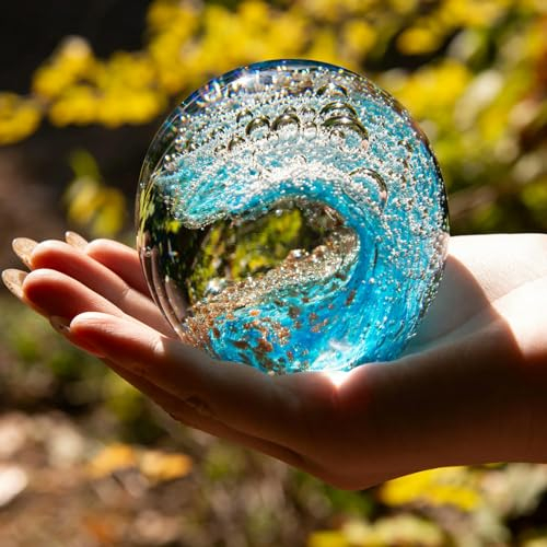 QIJIAYU Blauer Ozean-Briefbeschwerer aus Glas, handgefertigt, Kunstdekoration, Sammlerstück, Souvenir
