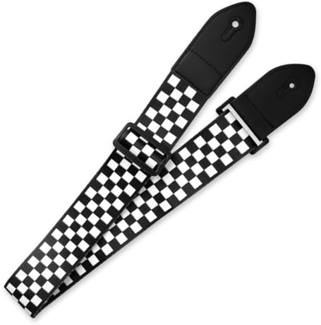 Thyonta Gitarrengurte, Gitarrengurt schwarz und weiß, personalisierbar, bequem, Gitarrengürtel, akustisch für akustische E-Gitarre, Bass, Schwarz , One size