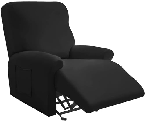 Mswborml G, Modern Sesselbezug Stretch für Relaxsessel mit Taschen, Stretch Husse für Elektrischen Relaxsessel 1 Sitzer, Elastisch Bezug für Liege Sessel, Stretchhusse mit Elastischem Boden Waschbar