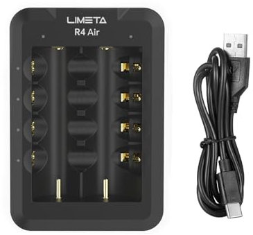 LIMETA R4AIR Universal Smart Battery Charger Fast 18650 Battery Charger USB C QC3.0 Output for Rechargeable Household AA AAA Lithium APP Bluetooth Connection and OTA Upgrade