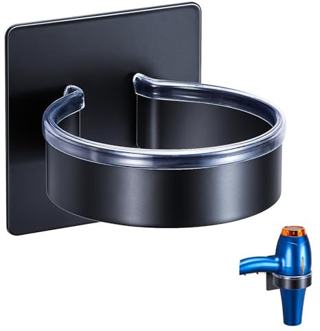 YAYINLI Hair Dryer Holder Wall Mounted, Black Hairdryer Holder Station, Stainless Steel Hair Tool Organiser, Adhesive Hair Tool Storage for Dressing Table, Hair Dryer Stand for Bathroom Barber Shop