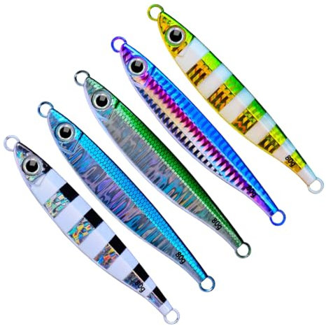 Lily Brown 5 cucharas de jigging señuelos señuelos de pesca de mar swimbait con ojo 3D agua dulce agua salada rápida hundimiento cebos jigging
