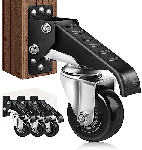 Yeabett Castor Wheels 320KG, 4 Heavy Duty Retractable Casters Side Mounted Adjustable Durable Steel Construction Stepdown Casters (Set of 4)