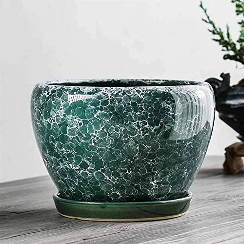 WDSOPK Extra große Blumentöpfe für den Innenbereich, Keramik-Blumentopf mit Abflussloch und Keramik-Tablett – Gartenarbeit, Zuhause, Schreibtisch, Büro, Fensterbank, Dekoration,22CM