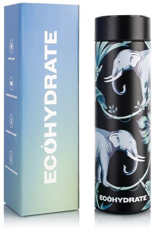 Ecohydrate Indian Elephant Insulated Water Bottle Stainless Steel 500ml Temperature Display Hot & Cold Flask for Cycling Gym Home Office Coffee Tea