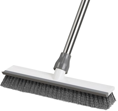 Mitclear Spazzola per Pavimenti con Manico Lungo(128cm), 2 in 1 Spazzole a Setole Rigide con Tergipavimento per la Pulizia di Piastrelle e Superfici in Legno, Cucina, Bagno, Terrazza, Patio, Garage