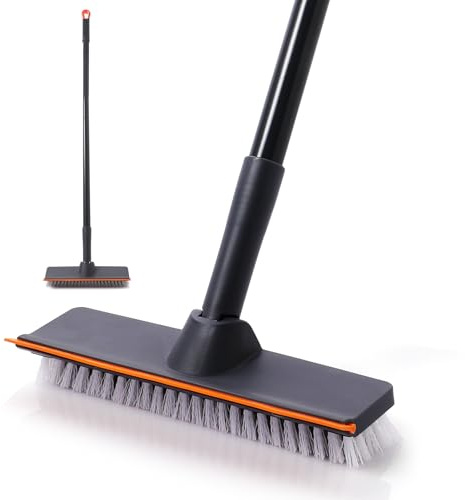 CLEANHOME Floor Scrubbing Brush with Handle for Cleaning Tile Grout | Floor Scrubber Features Tough,Dense Bristles and is Equipped with a Rubber Squeegee that Easily Removes Water Stains