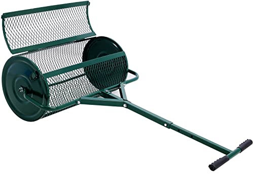Spandiconcime da 24 e spandiconcime per torba, spandiconcime per prato con rullo posteriore con maniglia a T regolabile in altezza, spandiconcime da giardino con cestello in rete d'acciaio per spar