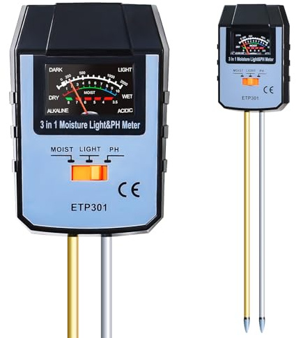 ALLOSUN Soil Moisture Meter for Plants, 4 in 1 Soil pH Tester/pH Meter for Water/Light Meter for Plants, Indoor, Garden, Farm, Lawn, No Battery Required