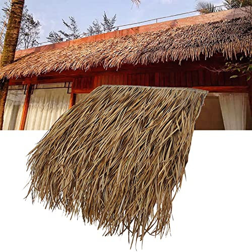 Techo de paja de césped mexicano artificial para decoración de cabaña Tiki, material sintético ignífugo, rollo de paja de palma para exteriores, patio, pared, choza de pato, paja, color marrón