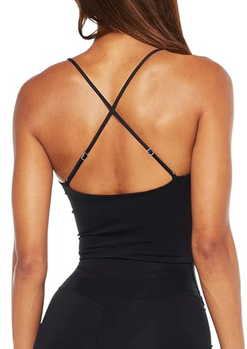 TZLDN sport-BH dam sport bustier med integrerad bh gym topp linne kvinnor träning yoga, svart, M