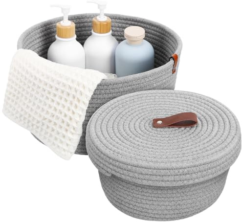 Cabilock Aufbewahrungskorb Mit Deckel Geflochtener Baumwollseil Korb Für Kinderzimmer Home Office Und Wäsche Organizer Für Kleinigkeiten 10.63X10.63X6.69In 2Er Set