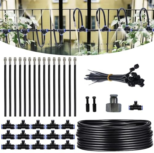 Ruiqas Garten Bewässerungs System, 65.6 Fuß Garten Bewässerung Kit | Verstellbares Tröpfchenbewässerungsbausätze mit 25 Biegbaren Messingdüsen für Gewächshaus Landschaft, Flower Bed