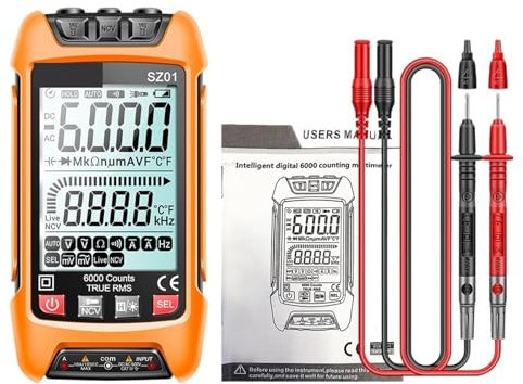QAVLXIE 1 multimètre numérique Intelligent SZ02, testeur Automatique de transistors, température électrique, capacité, résistance, True RMS(SZ01 Orange)