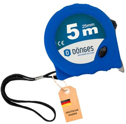 Dönges Maßband 5 m I Rollbandmaß I Meterband mit metrischer Skalierung nach Klasse II/CE, ABS-Gehäuse und Gürtelclip, Rücklauf mit Doppelstopp I robust und präzise für Handwerk und Baustelle
