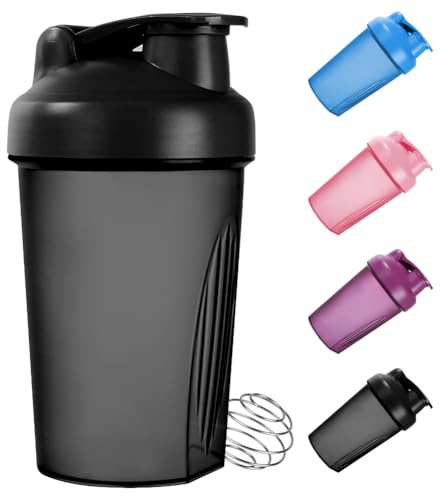 Fefod Protein Shaker, 400ml Botella Mezcladora de Batidos de Proteínas, Taza para Batidos de Proteínas para Fitness, Proteína Shaker a Prueba de Fugas con Bola Mezcladora, Negro