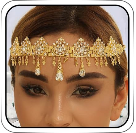 IYOU Chaînes Tête Boho Cristal Bijoux Tête Strass Doré Accessoires de Coiffure Festival Costume pour Femmes