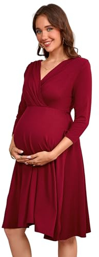 YesFashion Umstandskleid Umstandsmode V-Ausschnitt, Hochtailliertes Schwangerschaftskleid, Komfortable Kleider für Schwangere