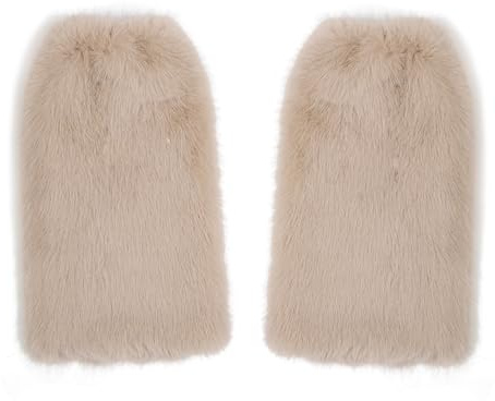 soul young Furry Boot Covers for Women Fluffy Faux Fur Long Leg Warmers(OneSize,Apricot)