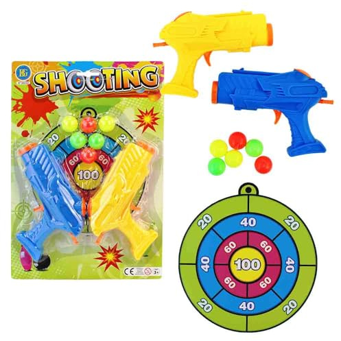 Ballpistole für Kinder – Set in Gelb & Blau – inkl. 6 Schaumstoffbällen & Zielscheibe – mit Nachfüllöffnung – Spielspaß für drinnen & draußen – Action-Spielzeug ab 3 Jahren
